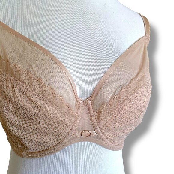 Chantelle 32H Bra Nude Sand Tan Parisian Allure Unlined Plunge C22310 Underwire - Picture 6 of 13